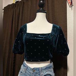 Green velvet with sparkles top